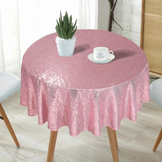 Juya Delight 50-Inch Round Fuchsia Pink Sequin Tablecloth for Wedding Birthday Party Festival Ceremony Dessert Table