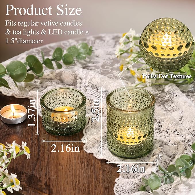 30 Pack Green Votive Candle Holders, Glass Tealight Holders for Wedding Table Centerpiece, Baby Shower, Birthday Party, Summer & Everyday Home Decor
