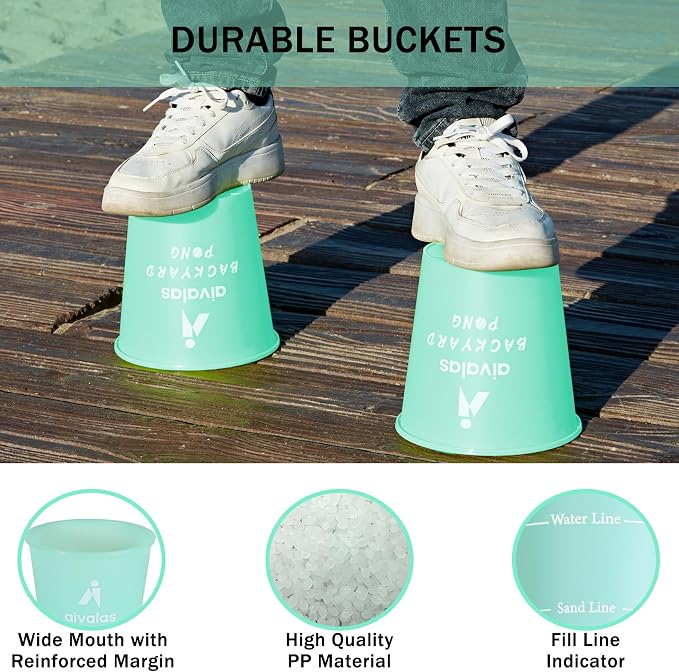 Aivalas Yard Pong Outdoor Games Glow Set in Dark for Adults,Family and Kids,Giant Yard Pong for Beach,Camping,Lawn,Backyard and Yard Parties,with Buckets, Balls and Carrying Bag