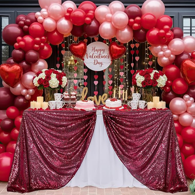 B-COOL Rectangle Sequin Tablecloth Large 90x156 Inch Party Tablecloths Glitter Table Linen for Birthday Wedding Baby Shower Christmas Holiday Banquet Decoration,Burgundy