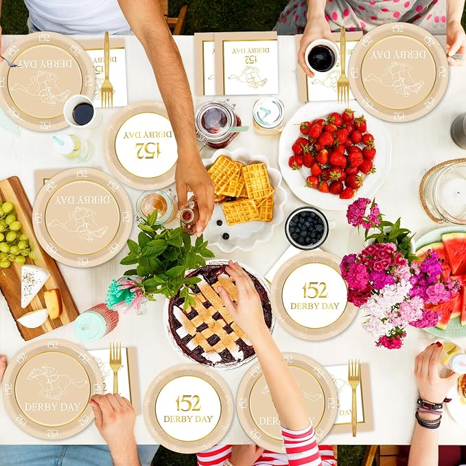 96Pcs Derby Day Party Supplies 152nd 2026 Paper Plates and Napkins Derby Day Horse Racing Tableware Disposable Dessert Dinnerware for Equestrian Enthusiasts 2026 Race Days Celebrations for 24 Guests