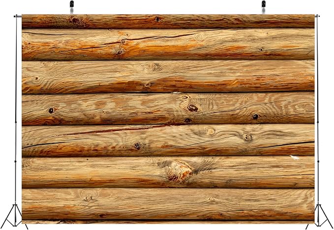 BELECO 7x5ft Fabric Brown Wooden Log Backdrop Rustic House Cabin Log Wall Round Timber Texture Wood Background for Party Decorations Photoshoot Studio Props