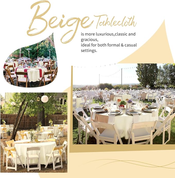 Showgeous 8 Pack Beige Round Tablecloth 90 Inch Round Table Cloths Washable Polyester Tablecloths for Round Tables Wrinkle Resistant Table Cloth Decorative Fabric Table Cover for Wedding Party