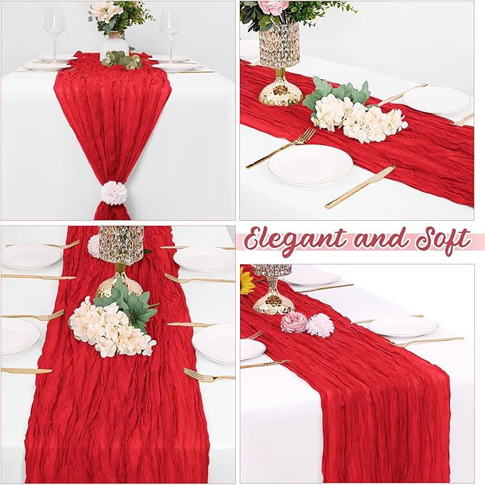 8 Pack Red Cheesecloth Table Runners 20x120 Inch Gauze Table Runner 10FT Easter Cheese Cloth Table Runner Rustic Sheer Runner for Wedding Baby Shower Birthday Party Table Decor