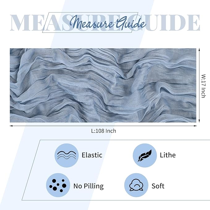 25 Pack Dusty Blue Cheesecloth Table Runner 17 x 108 Inch Fall Thanksgiving Boho Rustic Farmhouse Gauze Cheese Cloth Runner for Wedding Party Baby Shower Home Decor Holiday Decorations