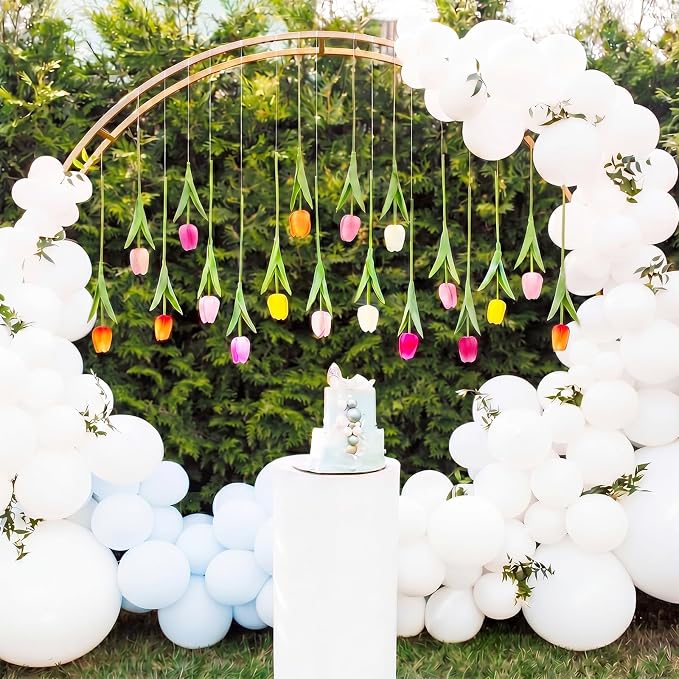 24 Pack 6 Colors 5 ft Artificial Tulips Hanging Flower Garland Decorations Spring Summer Dangling Faux Tulip Floral Vine Strings with Hooks for Wall Ceiling Wedding Tea Party