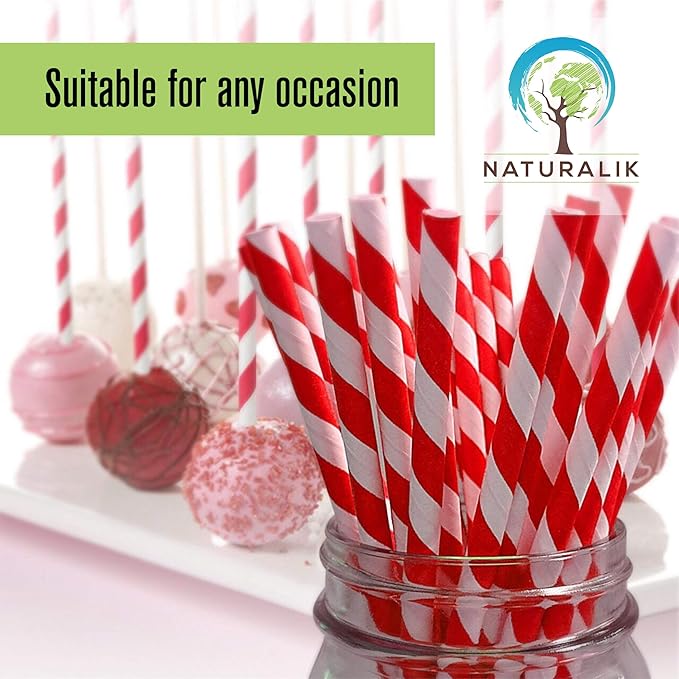 Naturalik 300 Pack Extra Durable Red Paper Straws Biodegradable- Heavy Duty Eco-Friendly Paper Straws Bulk- Drinking Straws for Juices, Restaurants and Party supplies, 7.7" (Red, 300ct)