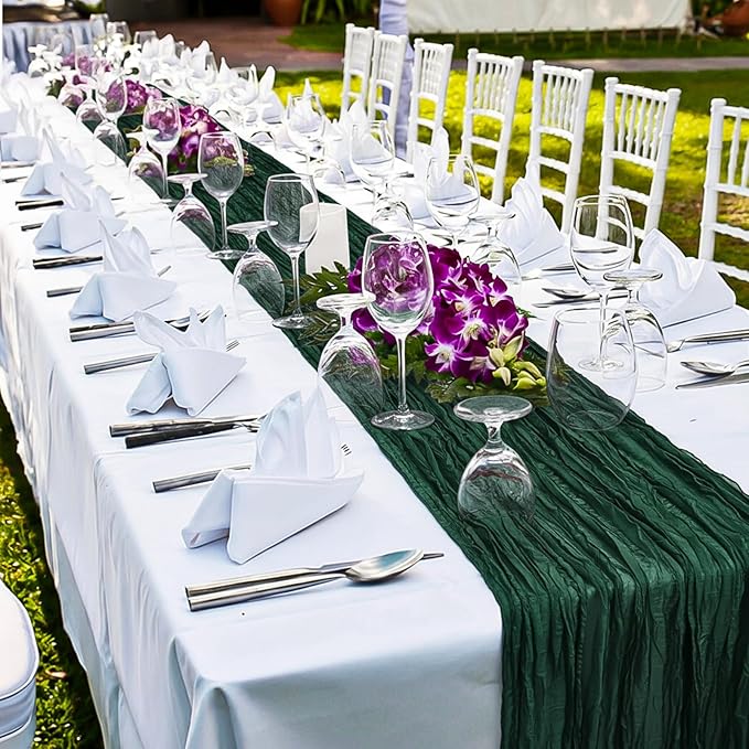 LemonRoad 4 Pcs 20ft Cheesecloth Table Runners Extra Long Boho Rustic Gauze Fabric Cheese Cloth Runner for Wedding Decorations Baby Shower Party Supplies Boho Table Bridal Shower Decor (Emerald Green)
