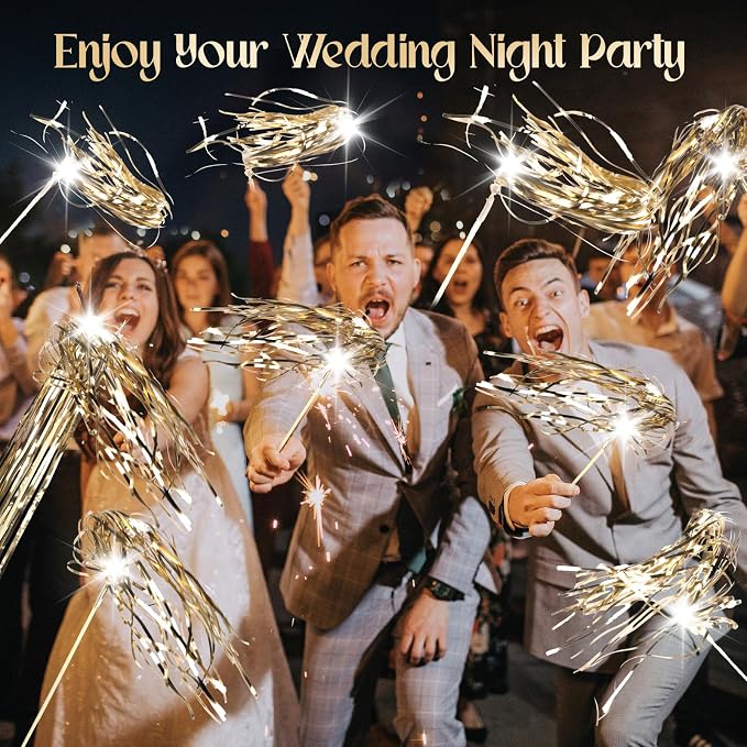 Drixbor 100 PCS Light Up Wedding Wands - LED Tinsel Streamers for Wedding Send Off & Grand Entrance, Party Favors for Weddings Birthdays Christmas (Champagne)