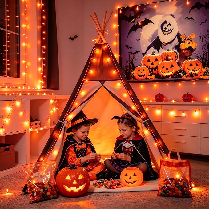 JMEXSUSS 400 LED Orange Lights for Halloween Decor, 132ft Orange String Lights Plug in with Remote, Halloween Light for Fall Room Garden Patio Party Haunted House Indoor Outdoor Decorations