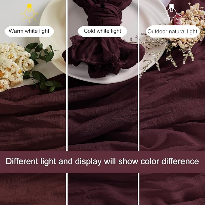 LZY 120 Pack Gauze Cheesecloth Napkins 20x20 Inch Dinner Cloth Napkins, Soft Boho Table Napkins Rustic Wrinkled Cheese Cloth Napkins Bulk for Wedding Party Baby Shower Event Decor (Burgundy)