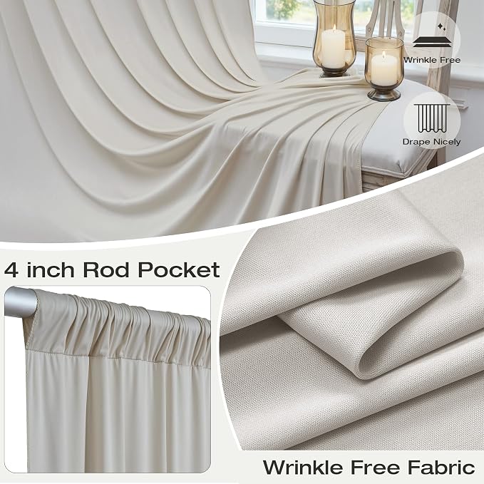 2 Panels 5x20ft Beige Ceiling Drapes for Wedding Parties, Wrinkle Free Off White Thick Polyester 20ft Extra Long Wedding Draping Arch Drapery for Birthday Party Canopy Tent Decor