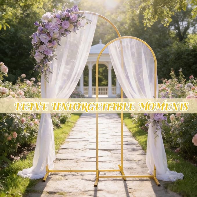 Gold Metal Arch Backdrop Stand 2 Set 7.2FT, 6FT Wedding Arch Stand Arched Door Frame for Birthday Party Baby Shower Ceremony Indoor Outdoor Celebration Decor (7.2FT, 6FT)