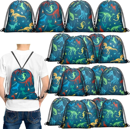 Weewooday 20 Pcs Dinosaur Party Favors Bags Dinosaur Drawstring Gift Bag Dinosaur Party Supplies Bags Backpack Treat Bag for Birthday Candy(Vivid Style)