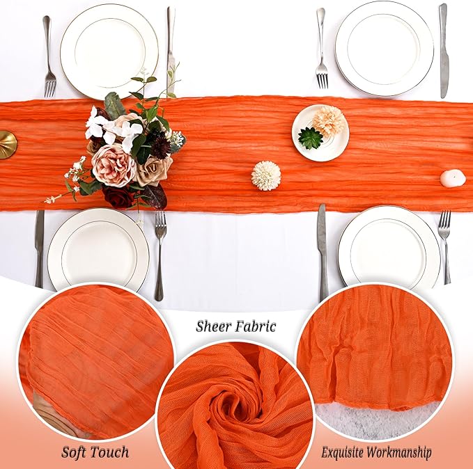 12 Pack Orange Cheesecloth Table Runner 120 inch Fall Thanksgiving Boho Rustic Gauze Farmhouse 10FT Cheese Cloth Runner for Baby Shower Wedding Party Holiday Home Decor