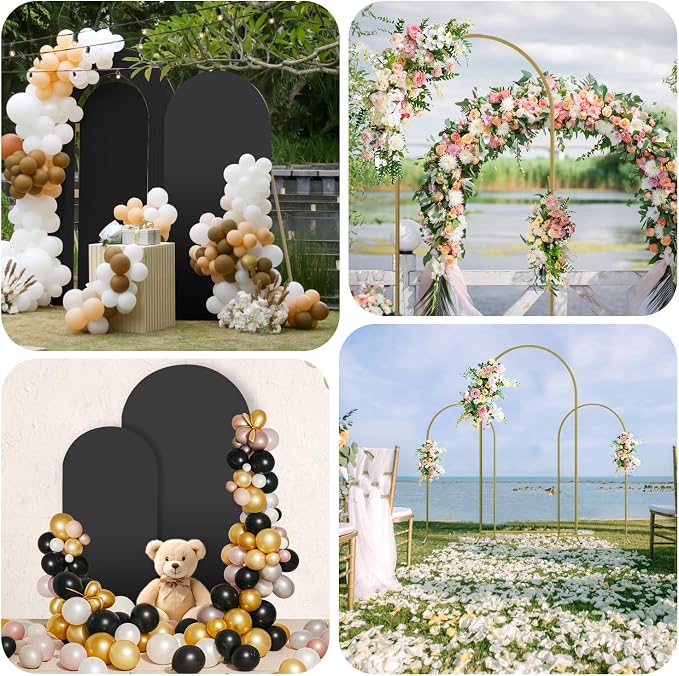 Arch Backdrop Stand and Cover Set, 3 Metal Balloon Arch Backdrop 4ft 5ft 6ft, Gold Arched Stand Frame for Wedding, Parties,Birthday, Backdrop Decorations (Black,4ft+5ft+6ft)
