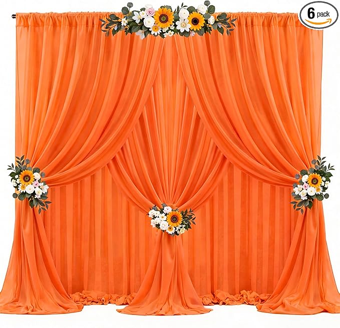 30ft x 10ft Orange Backdrop Curtains, Wrinkle-Free Sheer Chiffon Fabric Photo Backdrop Drapes for Wedding Arch Party Ceremony Stage Photography Decorations