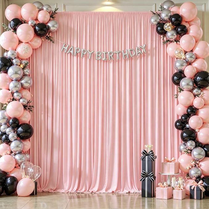 Blush Pink Backdrop Curtains-Wrinkle-Free Polyester Photography Drapes Party Curtain Background for Baby Shower Wedding Decorations- 8 X10FT