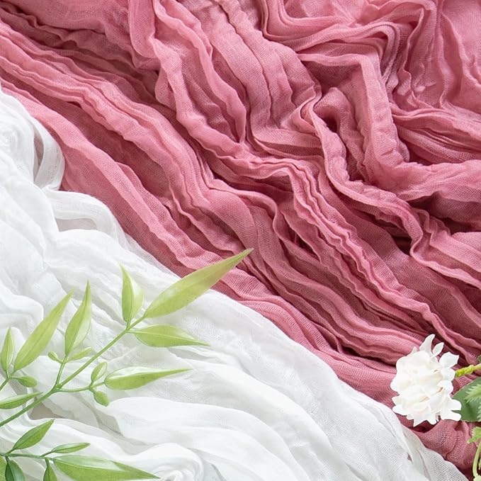 12 Pack Cheesecloth Table Runner 10ft Boho Rustic Gauze Cheese Cloth Table Runner for Wedding Party Bridal Baby Shower Birthday Reception Feasts Ceremoy Table Decorations(Dusty Rose)