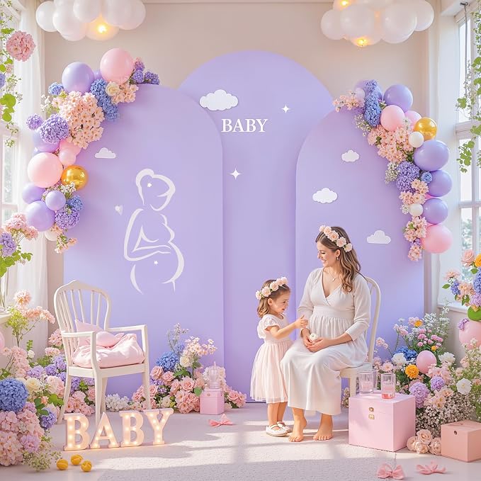 Set of 3 Arch Backdrop Covers(7.2ft, 6.6ft, 6ft) - Premium Stretchy Spandex Backdrop Arch Stand Cover for Baby Shower,Wedding,Party Decor Chiara Cover with Double-Sided Design(Pink Lavender)