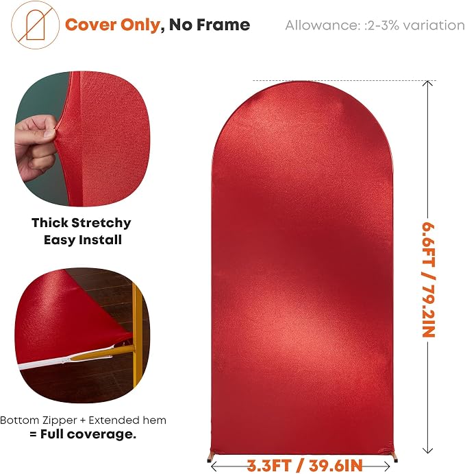 Shimmer Red Arch Backdrop Cover 6.6FT with Zipper,Thick Soft Stretchy Sequin Glitter Spandex Fitted Chiara Cover for Wedding Birthday Graduation Party Photo Backdrop