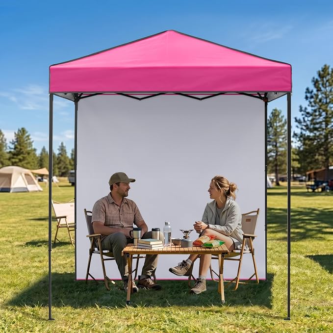 EAGLE PEAK 6x4 Instant Pop Up Canopy Tent with 1 Side Wall Panel, Straight Leg Sun Shelter, Portable Canopy with Carry Bag for Camping, Beach & Sports, Pink