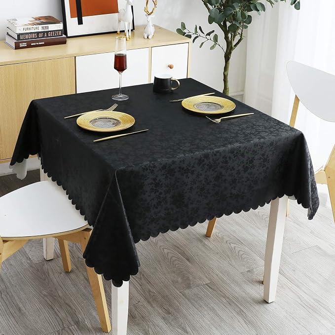 Smiry Square Table Cloth, Waterproof Heavy Duty Vinyl Tablecloths, Wipeable Washable Table Cover for Kitchen and Dining Room (Black, 70" x 70")