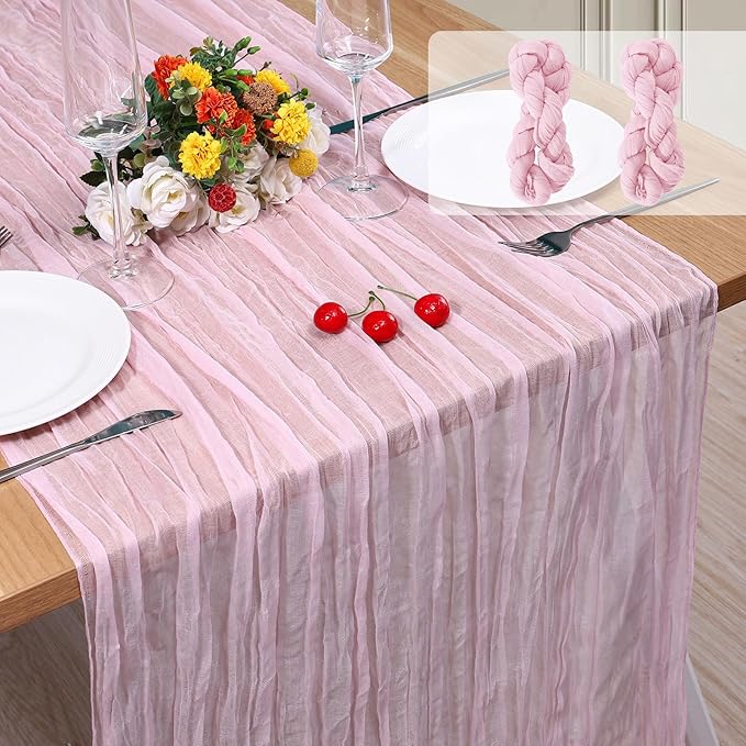 2 Pack Cheesecloth Table Runner 10Ft Christmas Gauze Boho Table Runners for Wedding Decor Bridal Shower Decorations Baby Shower Party(35" x 120")