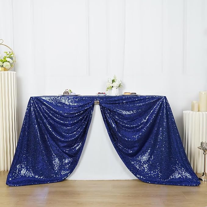 Poise3EHome Navy Blue Sequin Tablecloth 60×102 Inch Rectangle Table Cover for Birthday Wedding Party Baby Shower Decoration