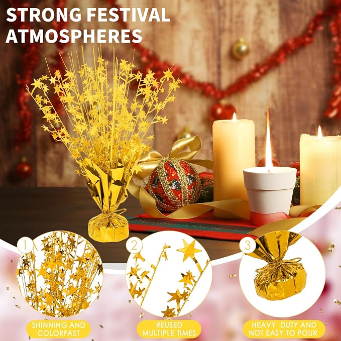 12 Pack Metallic Foil Spary Centerpieces for Tables, Gold Centerpieces for Tables Decorations, Star Brust Table Centerpieces for Birthday Graduation Wedding Baby Shower Party