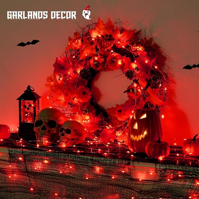 JMEXSUSS 2 Pack Red Fairy Lights Battery Operated, Total 200 LED 66ft Halloween String Lights with Remote, Red Lights for Bedroom Wreath Mantle Tree Fence Indoor Outdoor Fall Xmas Halloween Decor