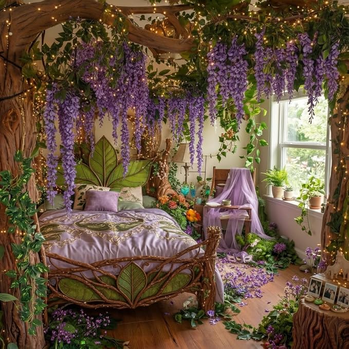 36 Pcs Fairy Party Garland Decorations Set Artificial Wisteria Hanging Flower Garland Wisteria Vines Greenery Whimsical Ceiling Decor for Classroom Wedding Party Indoor Outdoor Garden(Purple)
