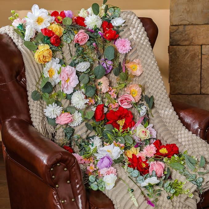 Suncalla 12 Pcs 70.8 ft Wildflower Garland Pre Strung Artificial Hanging Flower Vine Backdrop Decor from Ceiling Floating Silk Floral Garland for Garden Wedding Bridal Shower(Floral,Multicolor)