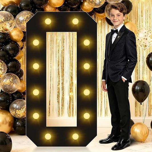 4FT Marquee Light Up Numbers, Black Giant Marquee Number 0, Pre-Cut Foam Board Set Can Be Used for Birthdays,Weddings,Party Anniversaries