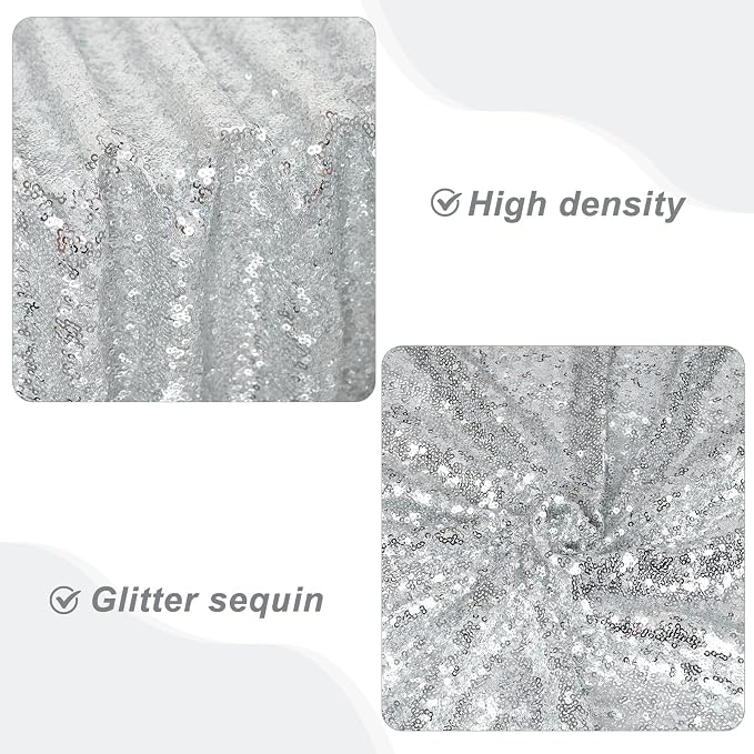 PartyDelight Silver Sequin Backdrop Curtains 2x8ft 2 Panels | 3mm stitched sequin curtain with 4 inch rod pocket for 2x8ft 2 panel doorway window side drape narrow photo booth strip