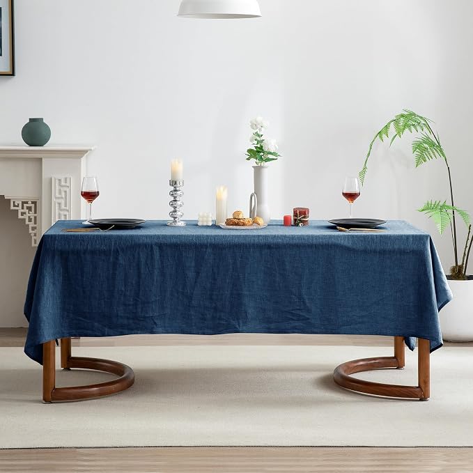 EVERLY 100% Pure Linen Rectangle Tablecloths 60x120Inches for Dining,Buffet Parties,Picnic,Events,Weddings and Restaurants,Decorative Halloween,Thanksgiving Machine Washable Tablecloths-Navy Blue