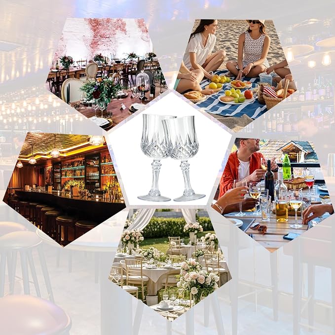 XKXKKE 24 Pcs Transparent Plastic Wine Glasses, Plastic Water Goblets for Parties, Stemmed Drinking Glasses for Wedding Reception, Grand Event Party Bar Supplies Reusable Drinking Cups