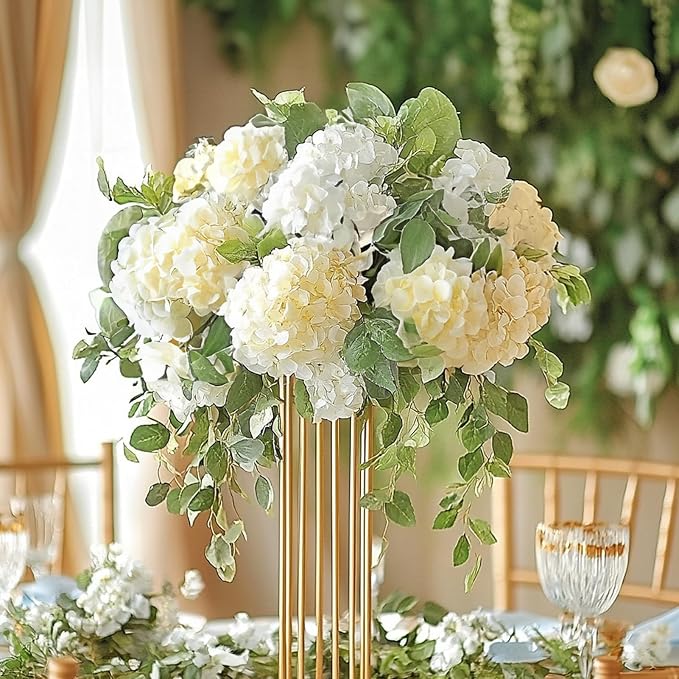 Auihiay 304PCS Hydrangea Artificial Flowers Bulk, Silk Artificial Hydrangea Flowers Heads with Stems, Faux Hydrangea Flowers for Home Table Centerpieces Wedding Arch Party Decoration (Champagne)