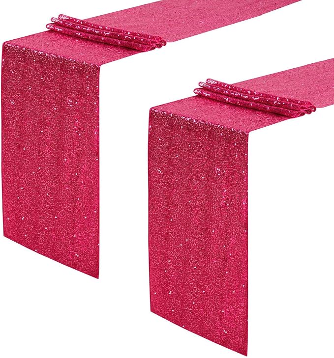 Sequin Table Runners 5 Pieces Fuchsia Table Runners 12x72 Inch Glitter Dining Table Cover for Party Wedding Birthday Reception Banquet Decoration Spring Party Chair Sashes