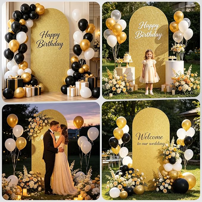 6FT Arch Backdrop with Stand Set, No-Tip Stability Foam Board Photo Booth Background for Wedding Birthday Party Ceremony Baby Shower Banquet Decoration Reusable - BlackGold