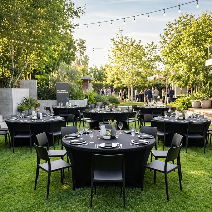 Fitted Table Cloth Round Cover 4ft-Spandex Elastic Table Covers 6 Pack 48 Inch-Black Small Stretch Folding Tablecloth for Weddings Banquets Restaurant Event Parties Vendor Stand Tables