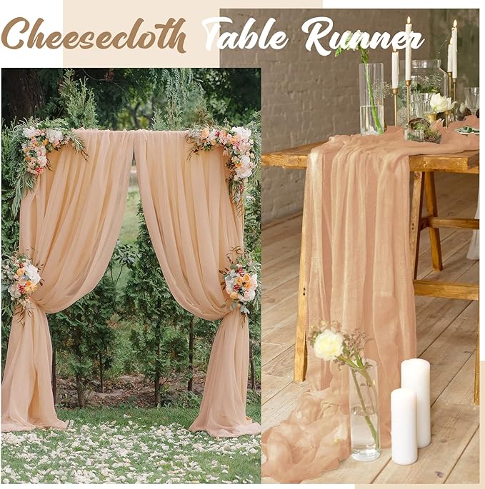 Foaincore 12 Pack Champagne Cheesecloth Table Runner 13Ft Boho Gauze Table Runner Rustic 157" Long Cheese Cloth Romantic for Wedding Bridal Baby Shower Arbor Decor