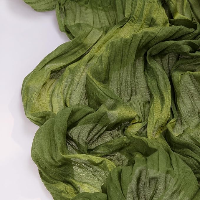 DeZerlor Olive Green Cheesecloth Table Runner Spring Easter Table Runner Boho Gauze 120 Inches Green Cheese Cloth Table Decora for Wedding Bridal Baby Shower Parties
