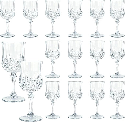 Plastic Wine Glasses, 10OZ Reusable Goblets Vintage Style Cordial Unbreakable Drinking Glasses for Wedding Reception, Grand Event Party Supplies (16, Clear)