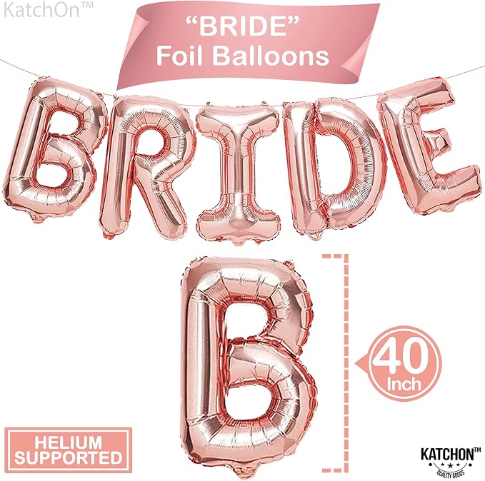 KatchOn, Giant Bride Balloons Rose Gold - 40 Inch | Rose Gold Diamond Garland - 13 Feet | Rose Gold Bride Balloons for Bridal Shower Decorations | Bridal Shower Banner, Bachelorette Party Decorations
