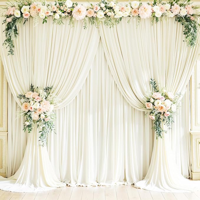 4 Panels Ivory Backdrop Curtains for Wedding Party Wrinkle Free Backdrops Curtain Drapes Fabric Decorations Photo Back Drop Cloth for Baby Shower Photography Stage Reception 20ft(W) x 12ft(H)