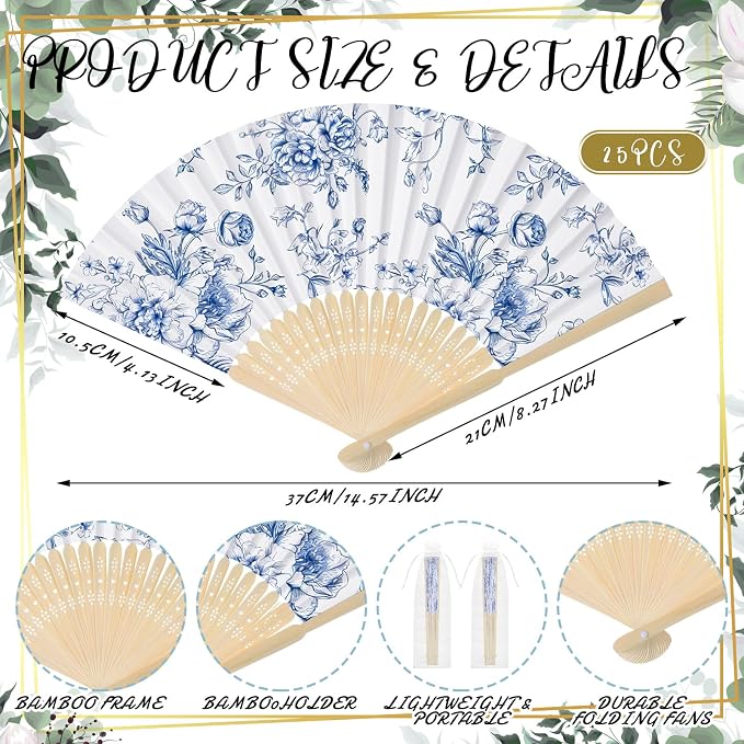 Hoteam 25 Sets Blue Floral Wedding Party Favors for Guests Bulk Including Can Cooler and Paper Folding Fans with Wedding Decor Table Sign Cheers to Love for Bridal Shower Party Souvenir