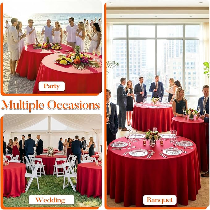 10 Pack Red Round Tablecloth 120 Inch Round Table Cloth Wrinkle Resistant Red Tablecloth Washable and Reusable Polyester Fabric Table Covers for Banquet Wedding Party Dining Buffet