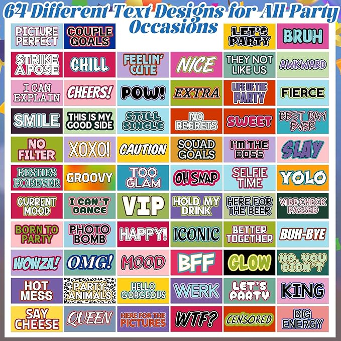 AceOrbit 64 Designs Funny Photo Booth Prop for All Occasion Double Sided 11x5.5'' Photobooth Props Sign Decor DIY Waterproof Selfie Sign for Wedding Graduate Birthday Party Supplies(Funny Style)