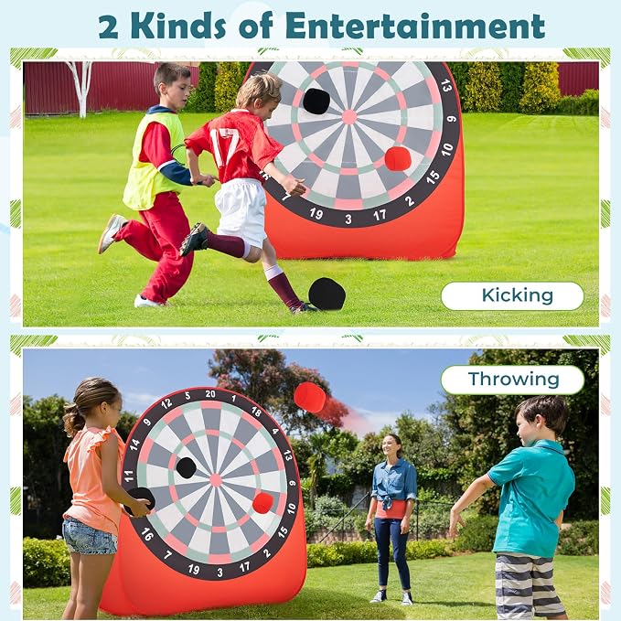 Goplus Giant Dart Board w/ 4 Kick Balls, Carrying Bag, Foldable Portable Throw & Kick Soccer Sport Target Games for Kids Adults Family Activities, Outdoor Yard Lawn Party Carnival Games